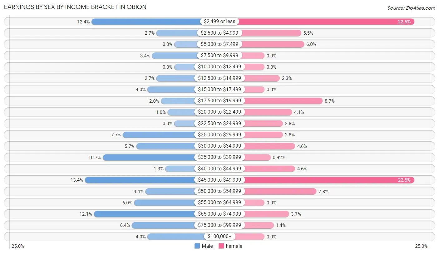 Earnings by Sex by Income Bracket in Obion