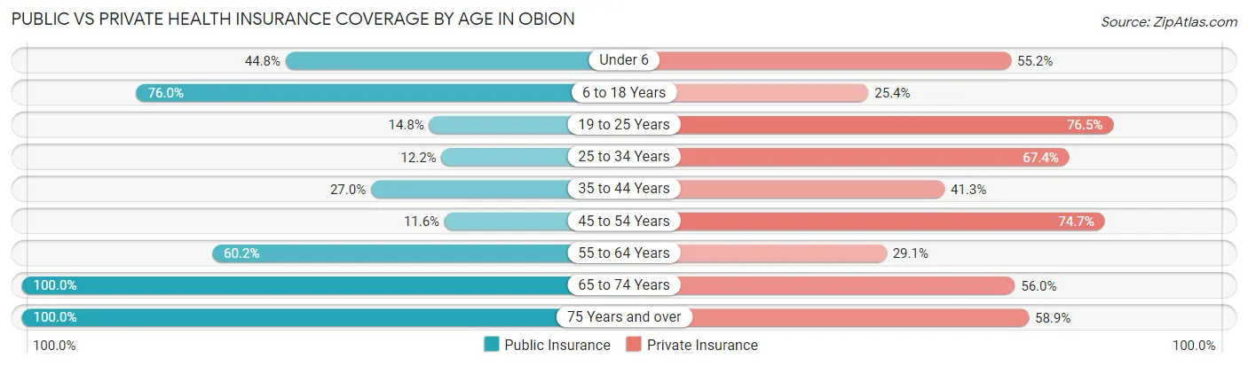 Public vs Private Health Insurance Coverage by Age in Obion