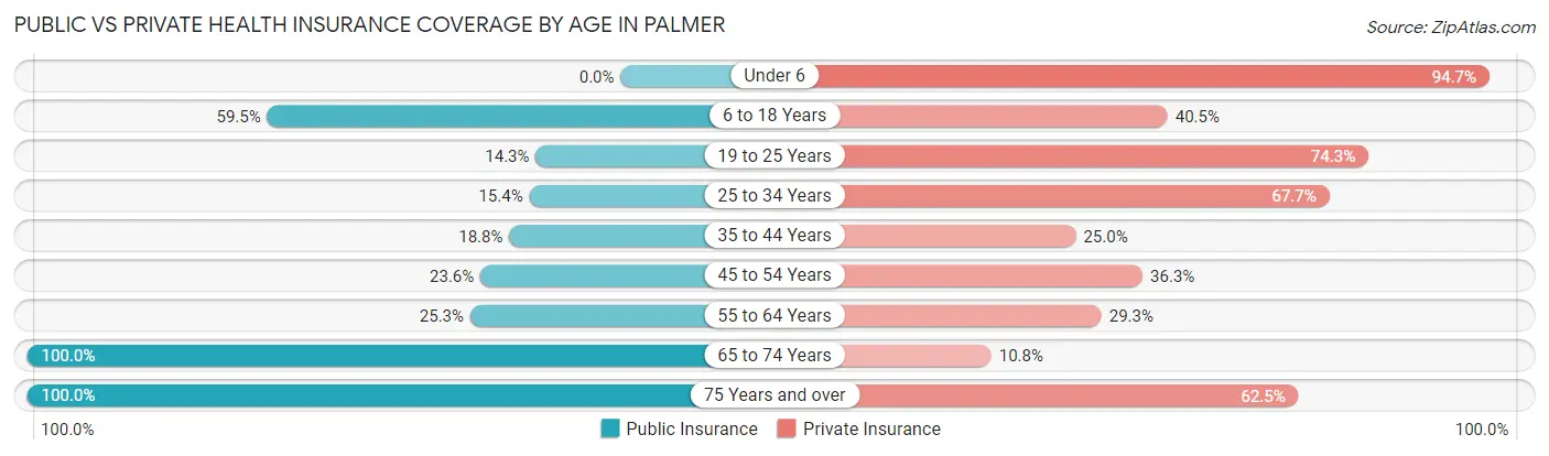 Public vs Private Health Insurance Coverage by Age in Palmer