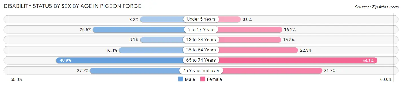Disability Status by Sex by Age in Pigeon Forge