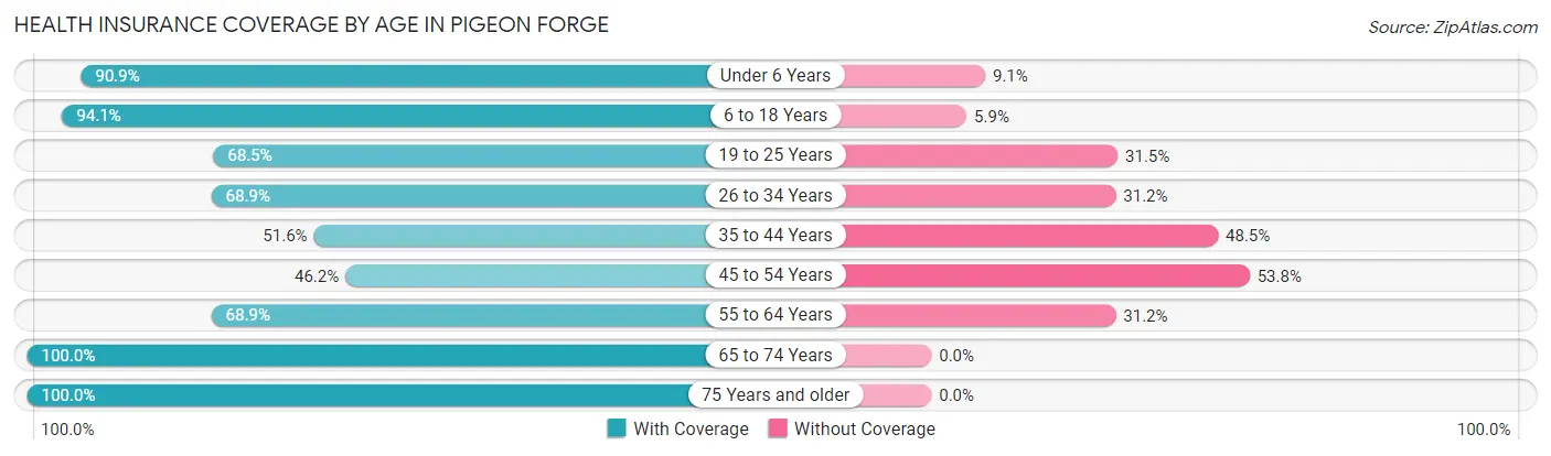 Health Insurance Coverage by Age in Pigeon Forge