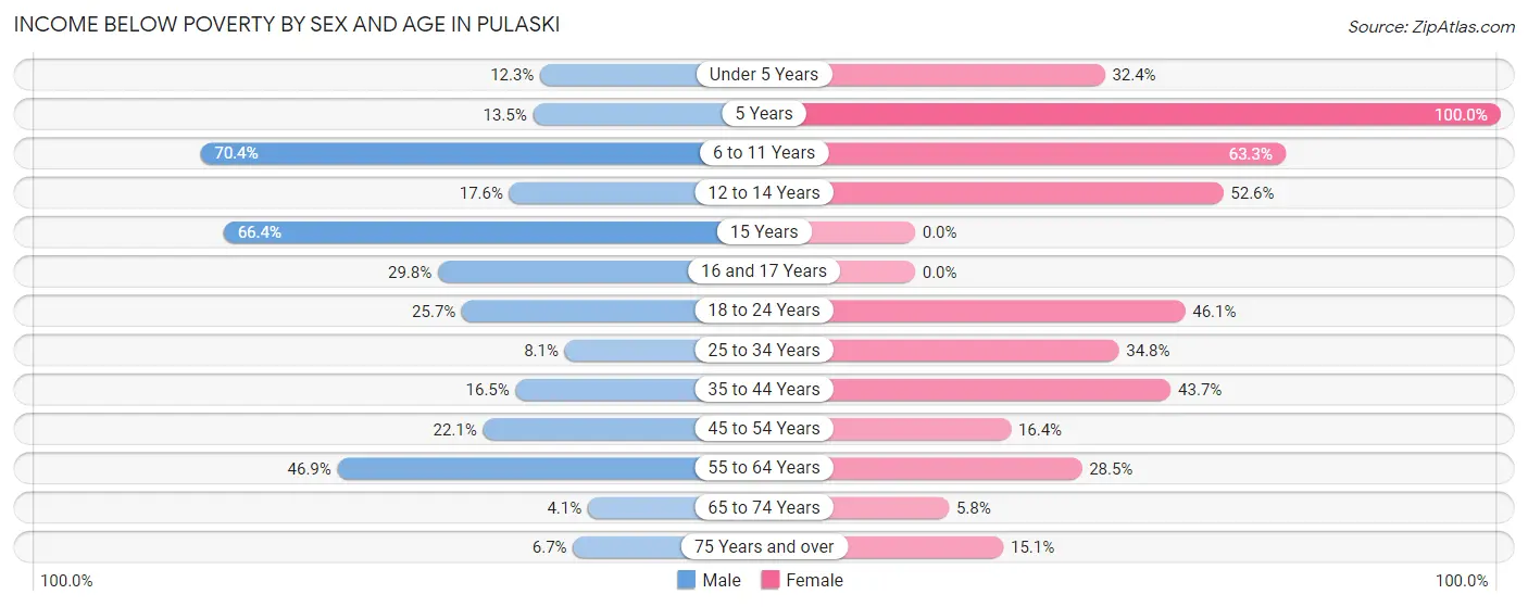 Income Below Poverty by Sex and Age in Pulaski