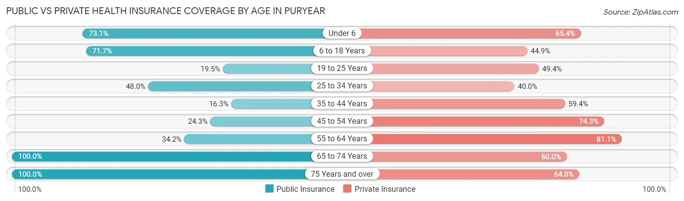 Public vs Private Health Insurance Coverage by Age in Puryear