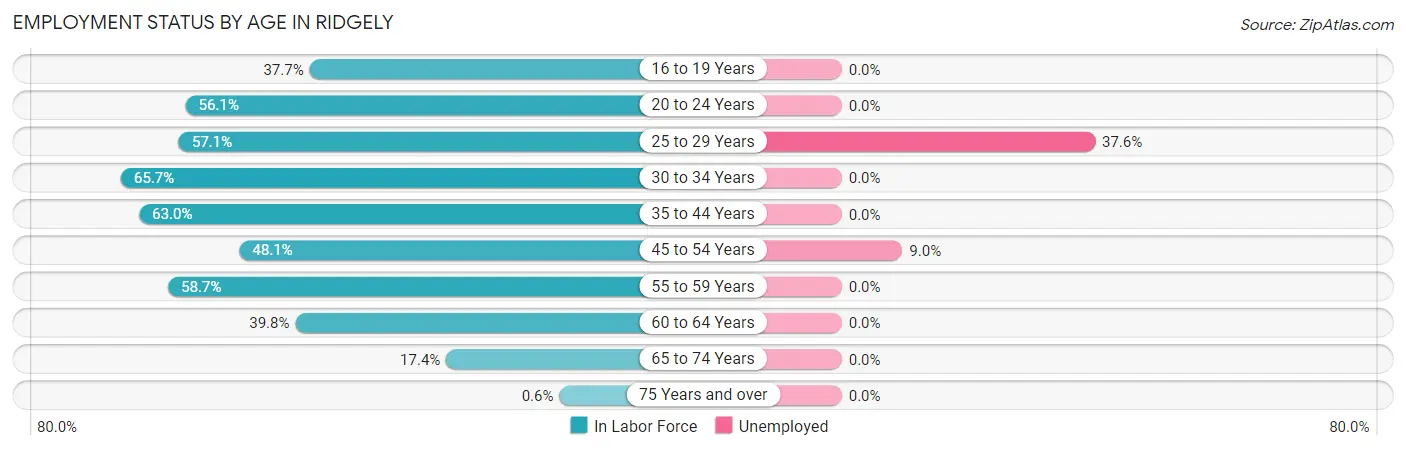 Employment Status by Age in Ridgely