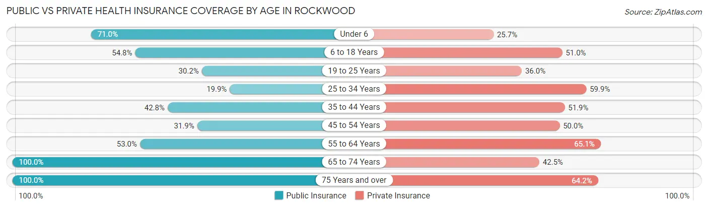 Public vs Private Health Insurance Coverage by Age in Rockwood