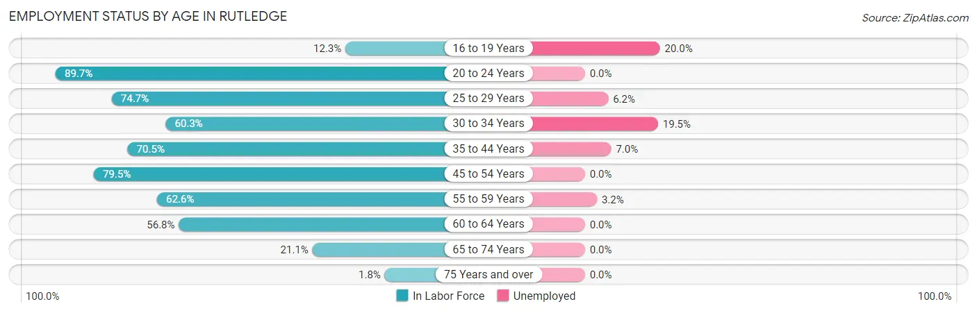 Employment Status by Age in Rutledge