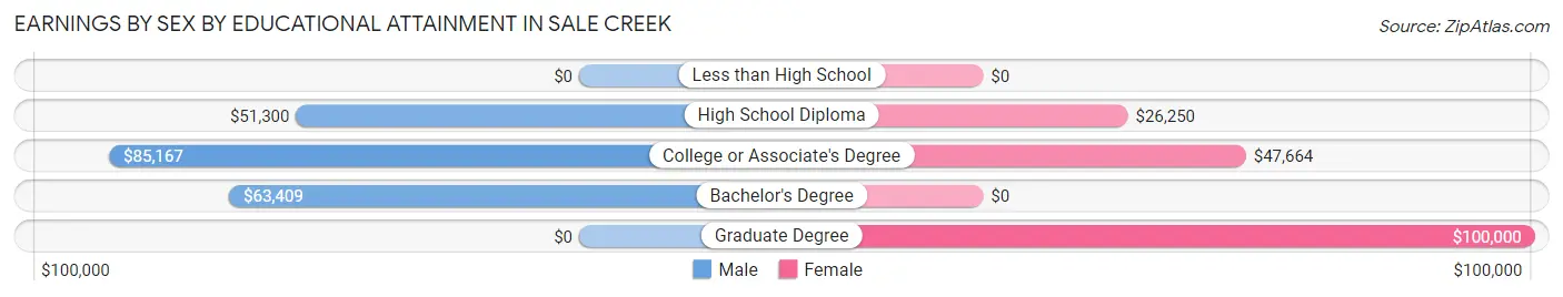 Earnings by Sex by Educational Attainment in Sale Creek