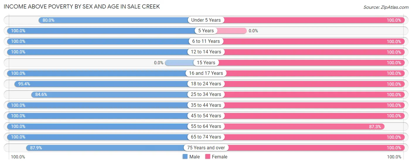 Income Above Poverty by Sex and Age in Sale Creek