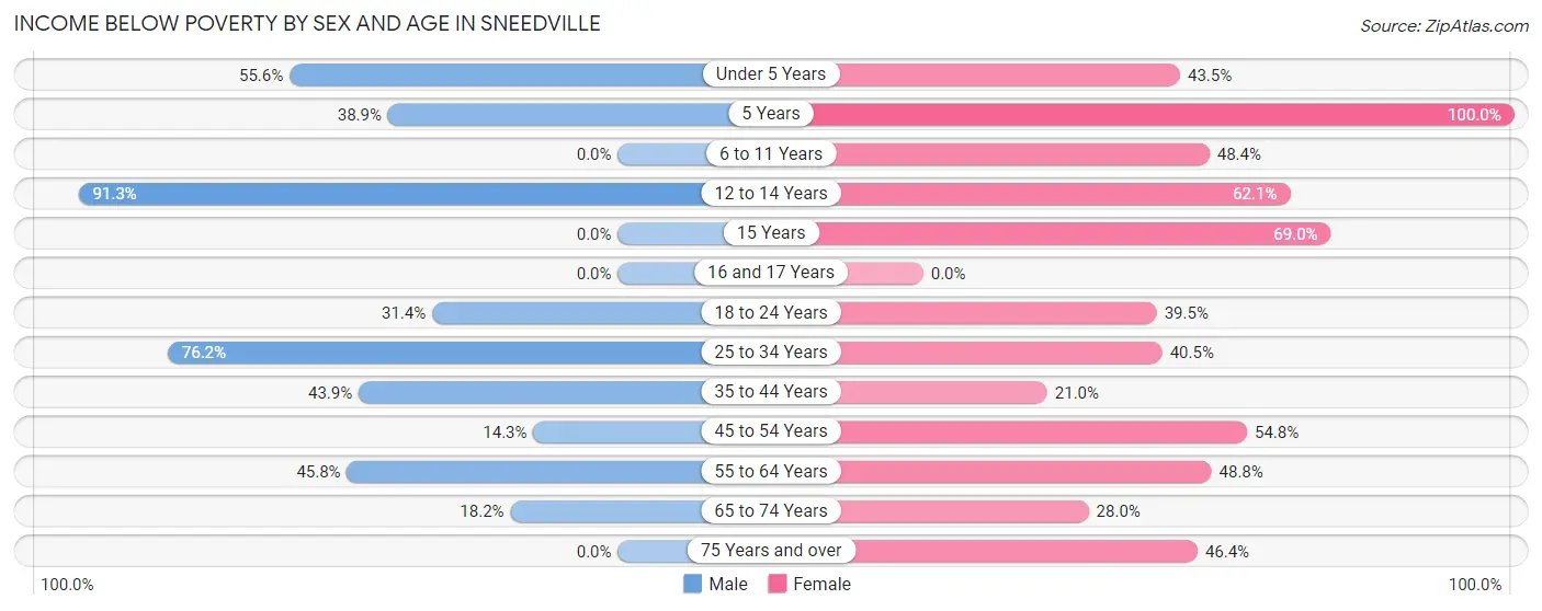 Income Below Poverty by Sex and Age in Sneedville