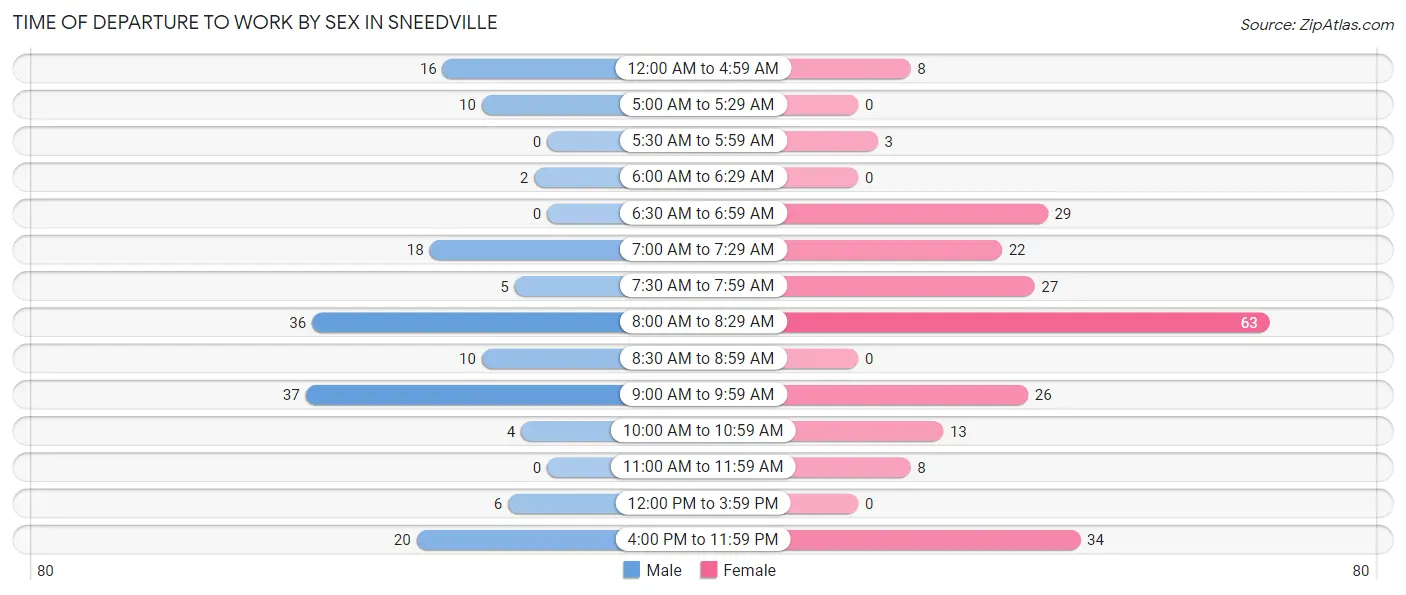 Time of Departure to Work by Sex in Sneedville