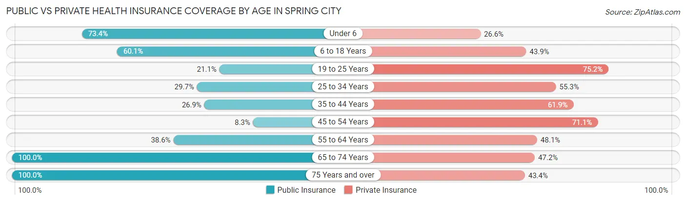 Public vs Private Health Insurance Coverage by Age in Spring City