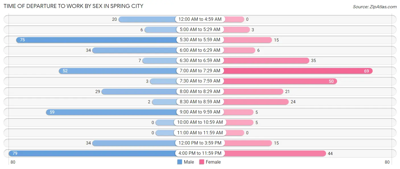 Time of Departure to Work by Sex in Spring City