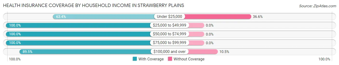 Health Insurance Coverage by Household Income in Strawberry Plains