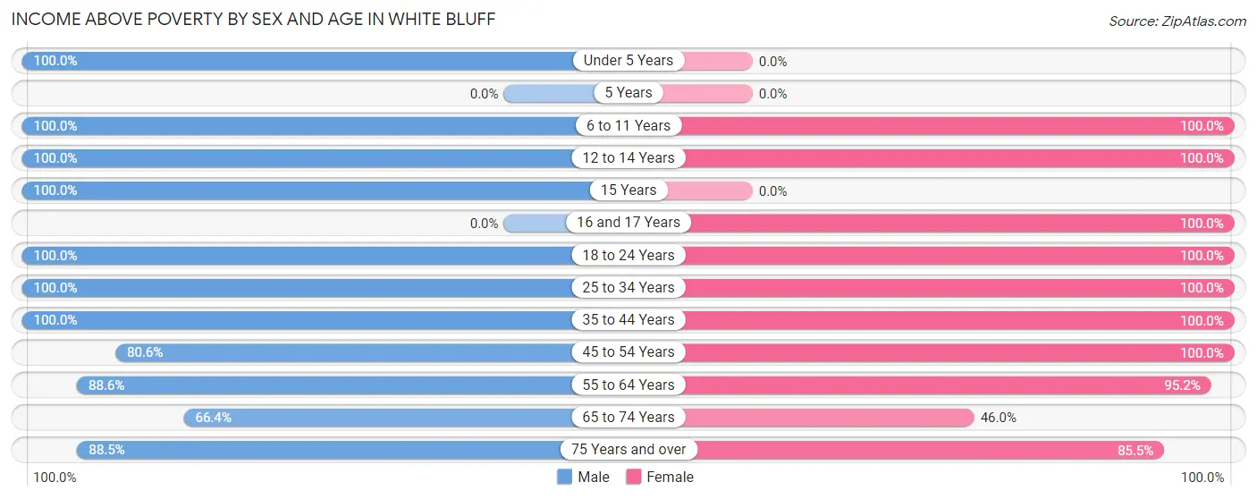 Income Above Poverty by Sex and Age in White Bluff