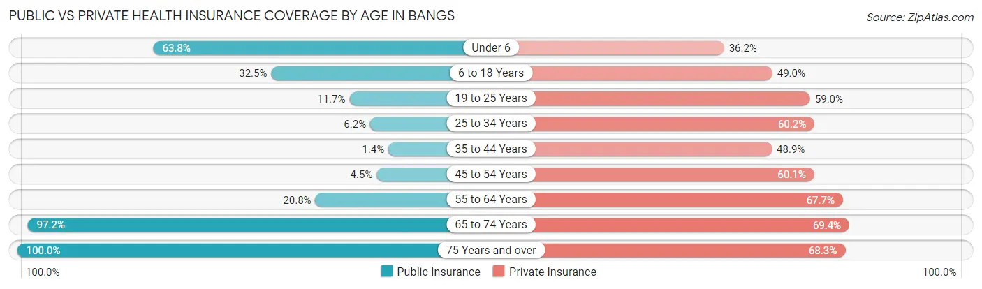 Public vs Private Health Insurance Coverage by Age in Bangs