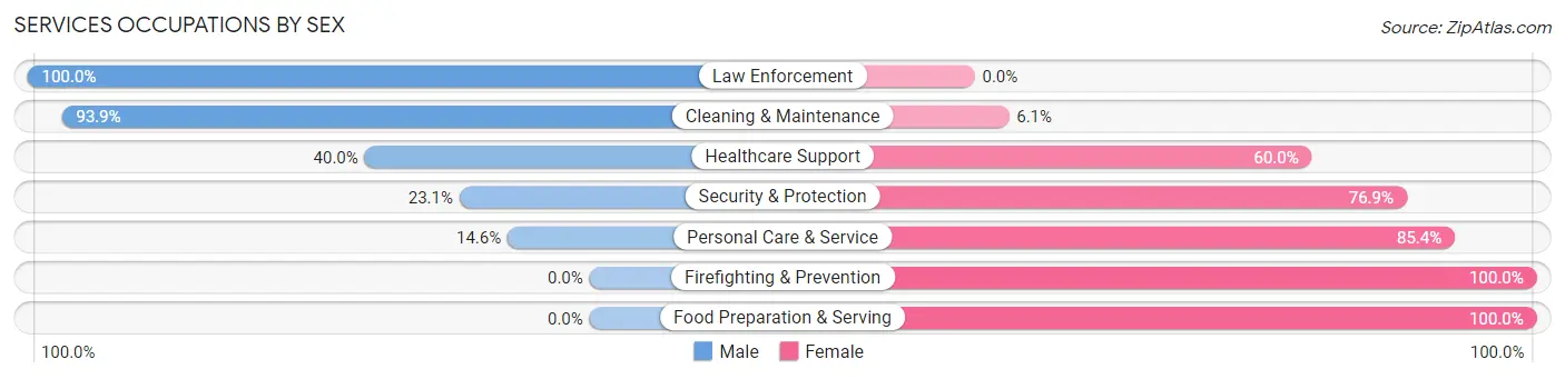 Services Occupations by Sex in Bastrop