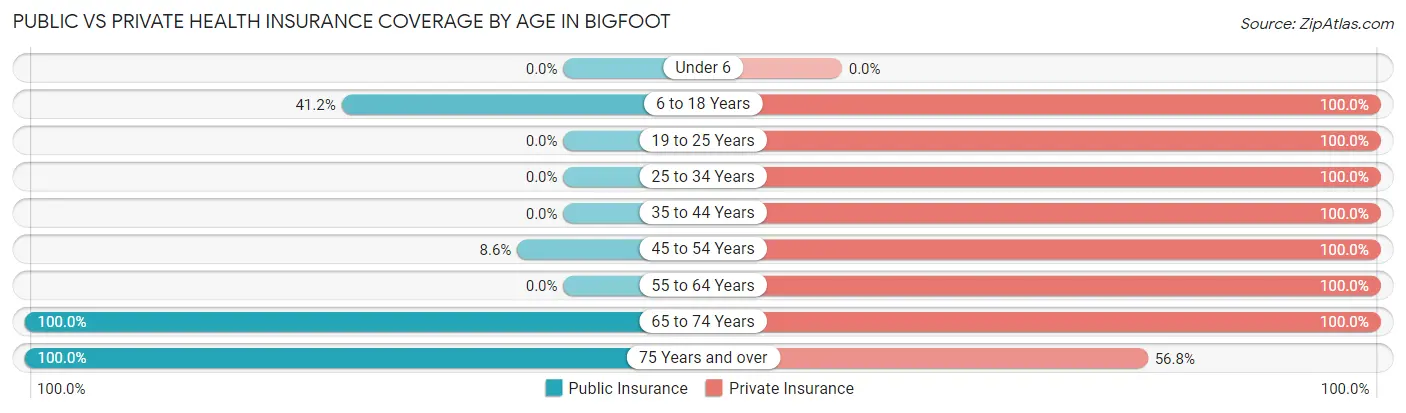 Public vs Private Health Insurance Coverage by Age in Bigfoot