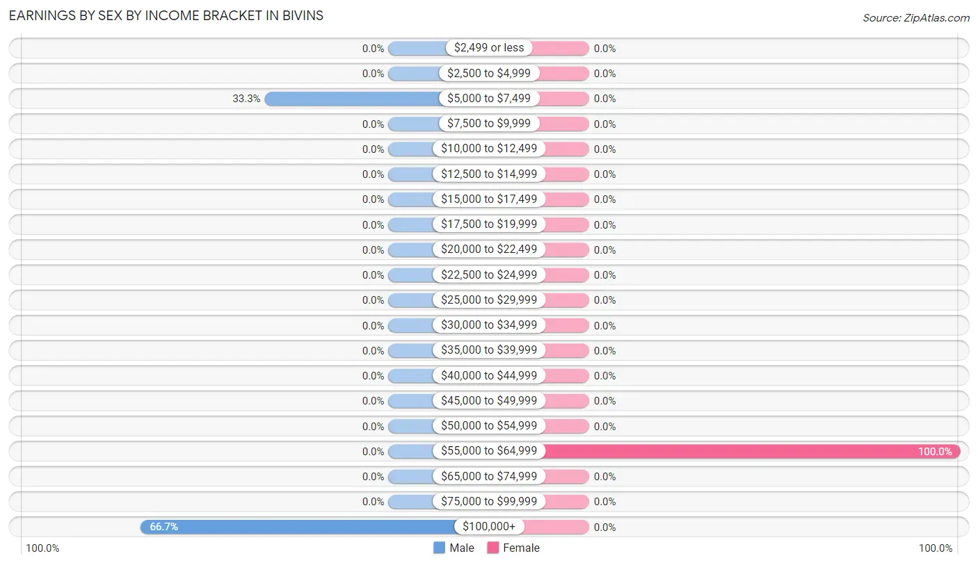 Earnings by Sex by Income Bracket in Bivins