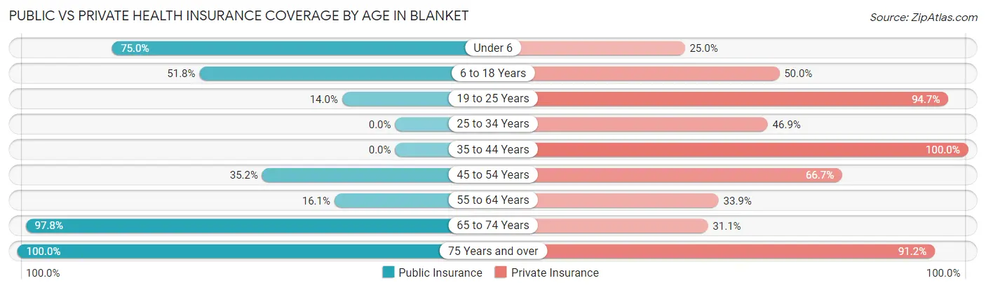 Public vs Private Health Insurance Coverage by Age in Blanket