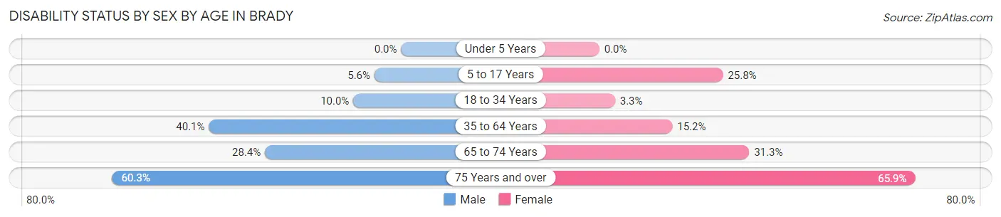 Disability Status by Sex by Age in Brady