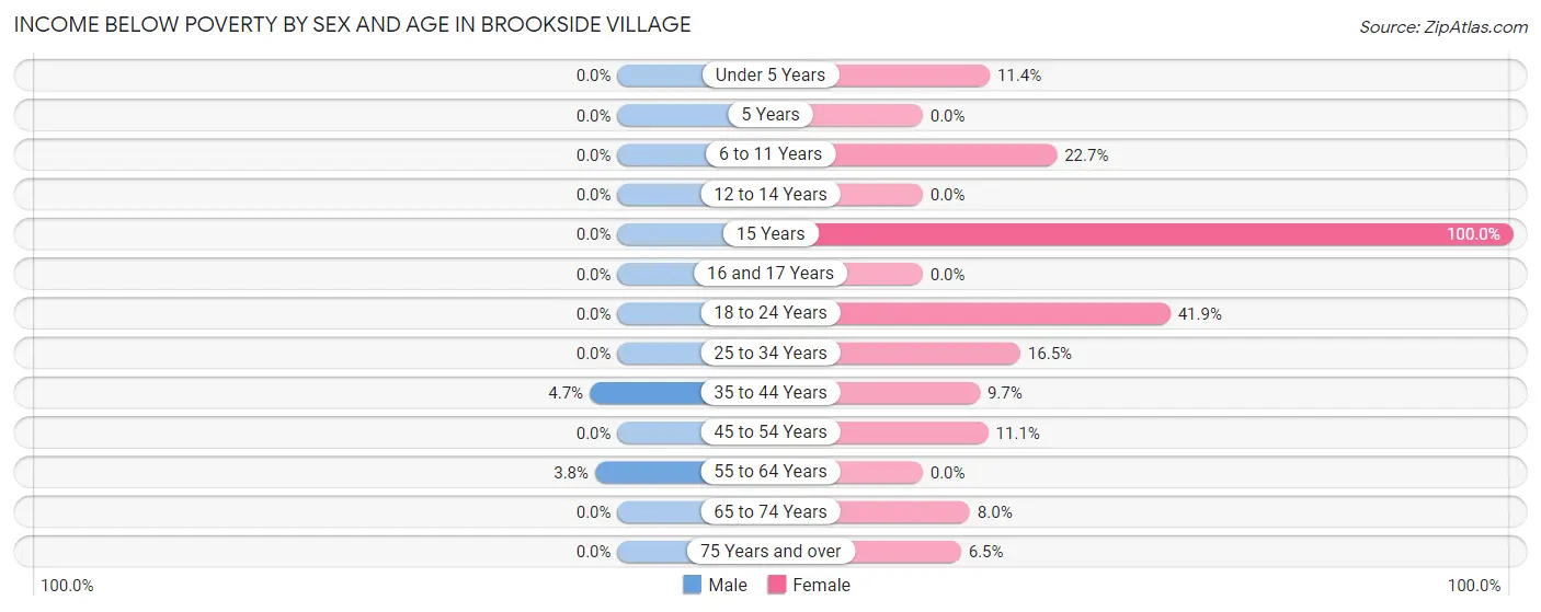 Income Below Poverty by Sex and Age in Brookside Village