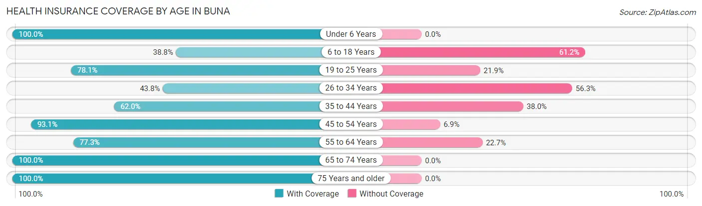 Health Insurance Coverage by Age in Buna
