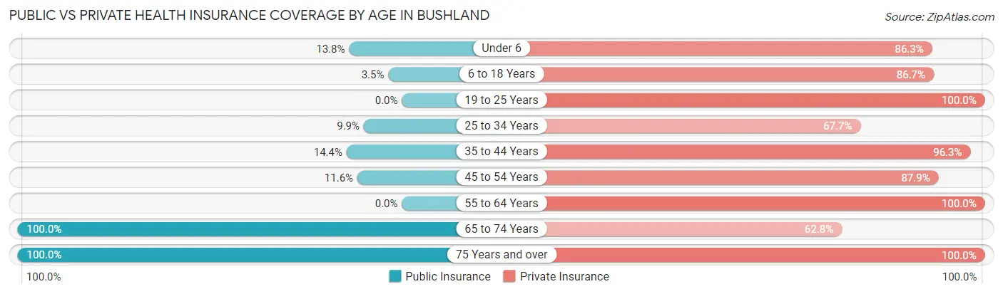 Public vs Private Health Insurance Coverage by Age in Bushland