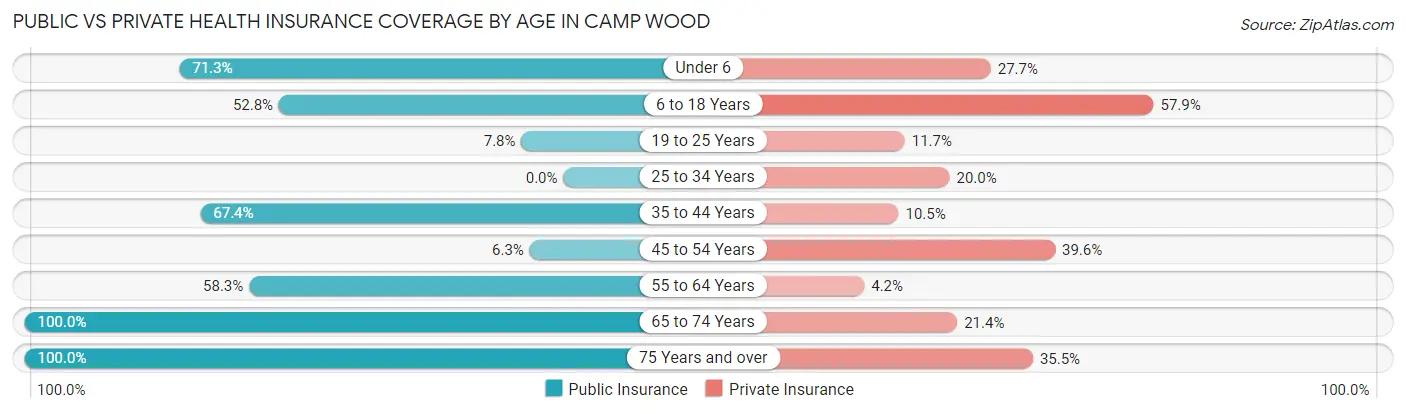 Public vs Private Health Insurance Coverage by Age in Camp Wood
