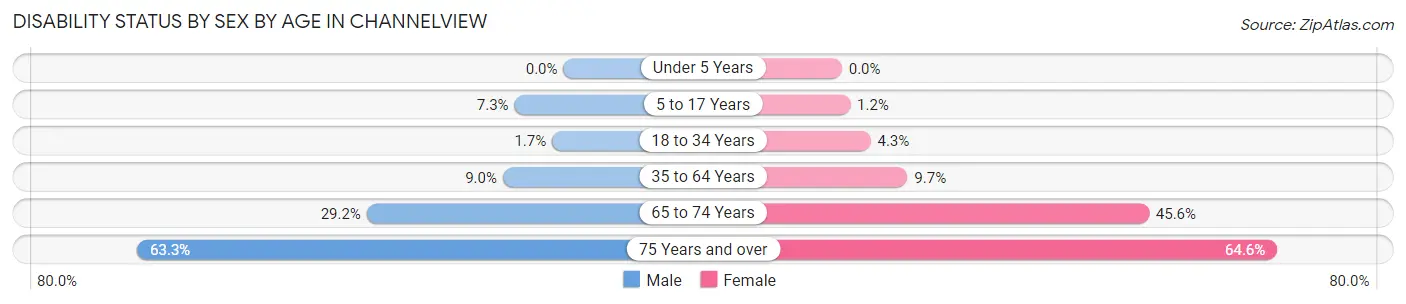 Disability Status by Sex by Age in Channelview