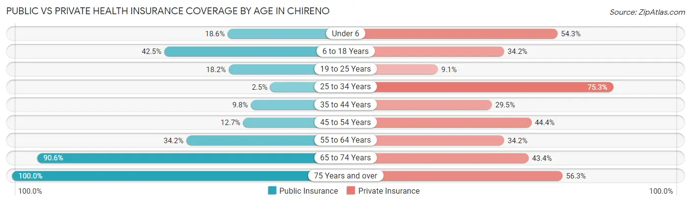 Public vs Private Health Insurance Coverage by Age in Chireno