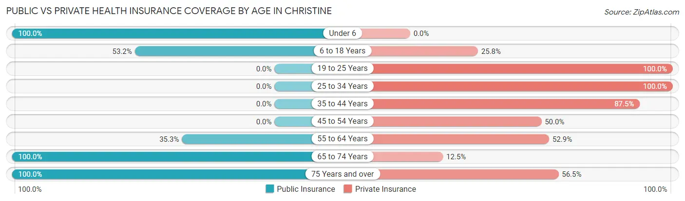 Public vs Private Health Insurance Coverage by Age in Christine
