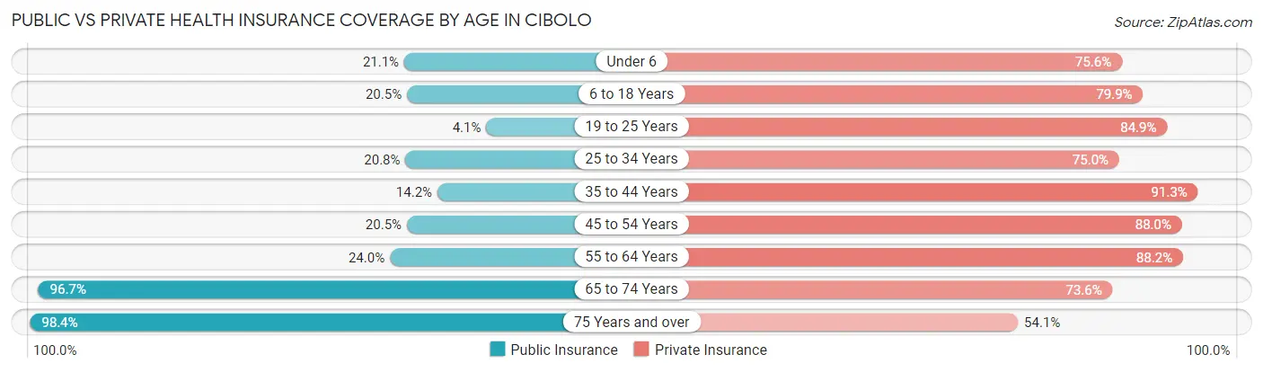 Public vs Private Health Insurance Coverage by Age in Cibolo