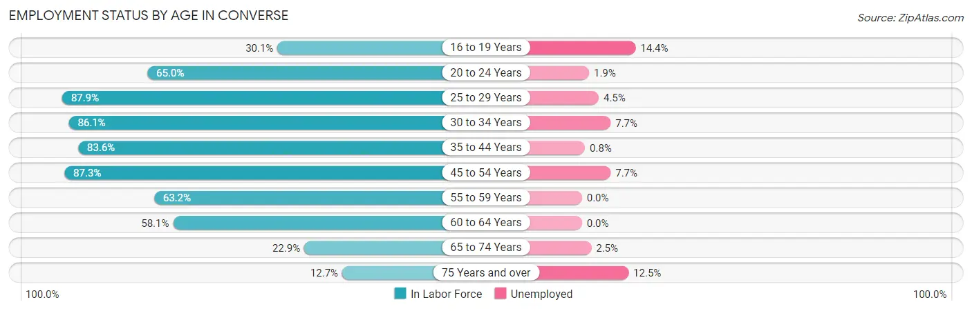 Employment Status by Age in Converse