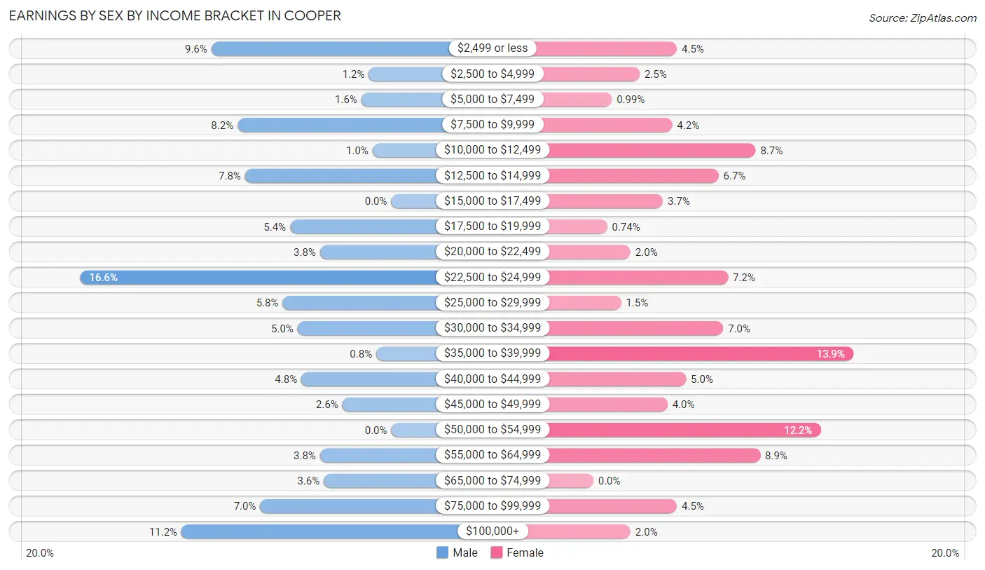 Earnings by Sex by Income Bracket in Cooper