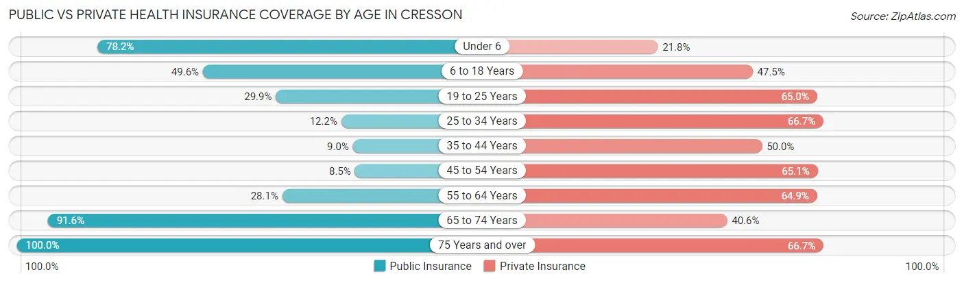 Public vs Private Health Insurance Coverage by Age in Cresson