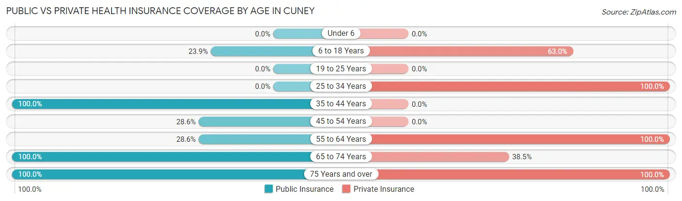 Public vs Private Health Insurance Coverage by Age in Cuney