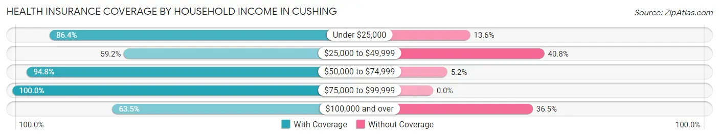 Health Insurance Coverage by Household Income in Cushing