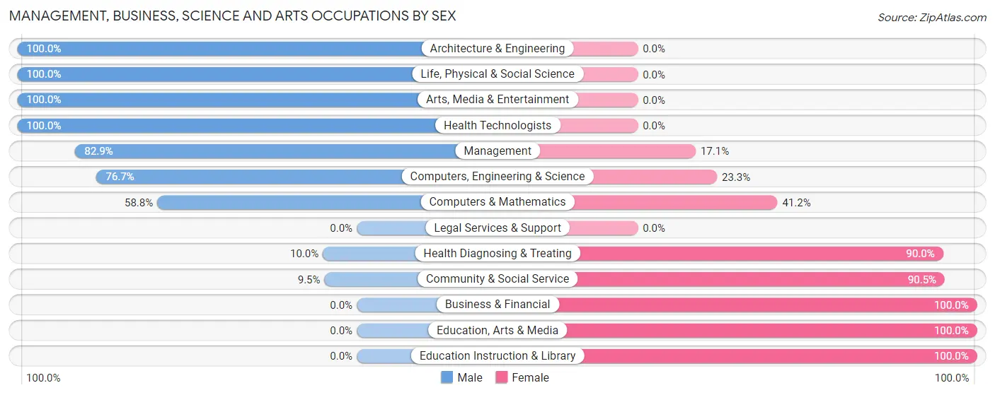 Management, Business, Science and Arts Occupations by Sex in De Leon