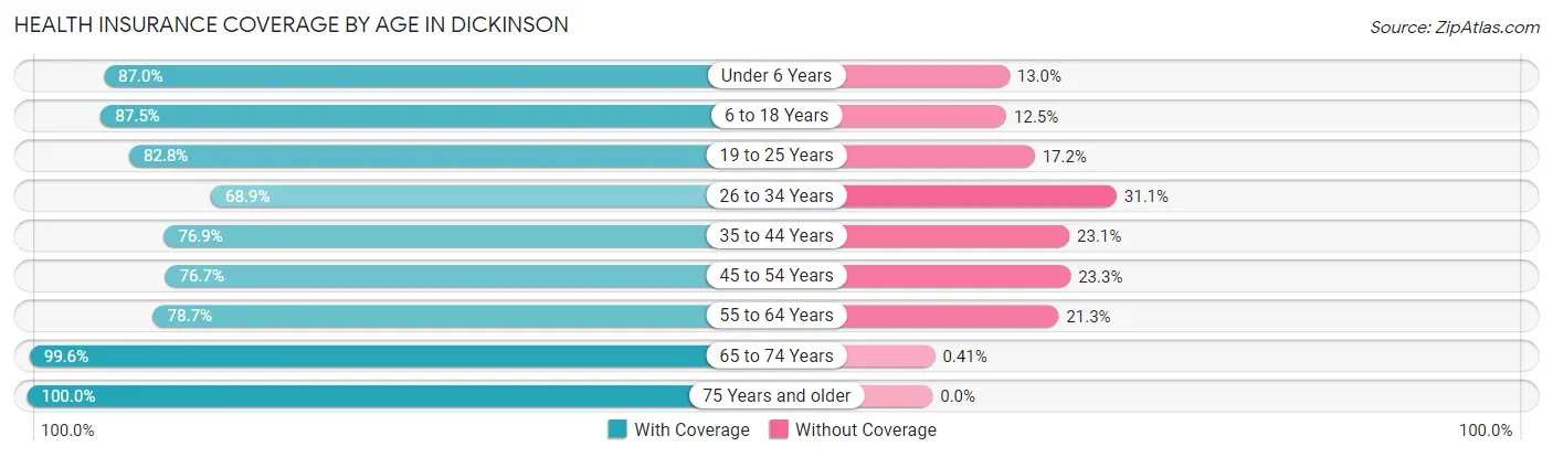 Health Insurance Coverage by Age in Dickinson