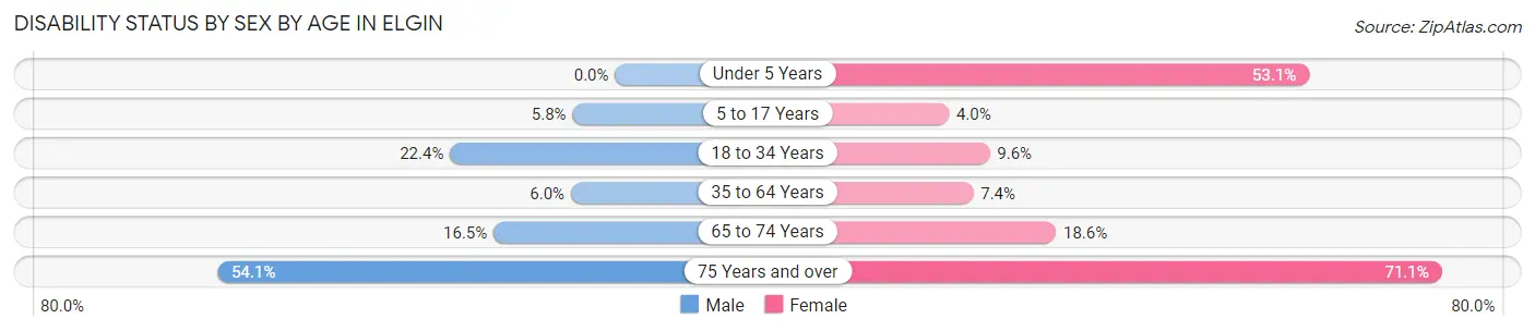 Disability Status by Sex by Age in Elgin
