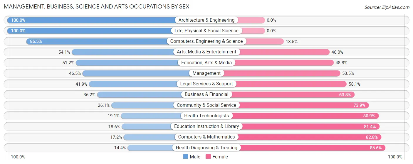 Management, Business, Science and Arts Occupations by Sex in Ennis