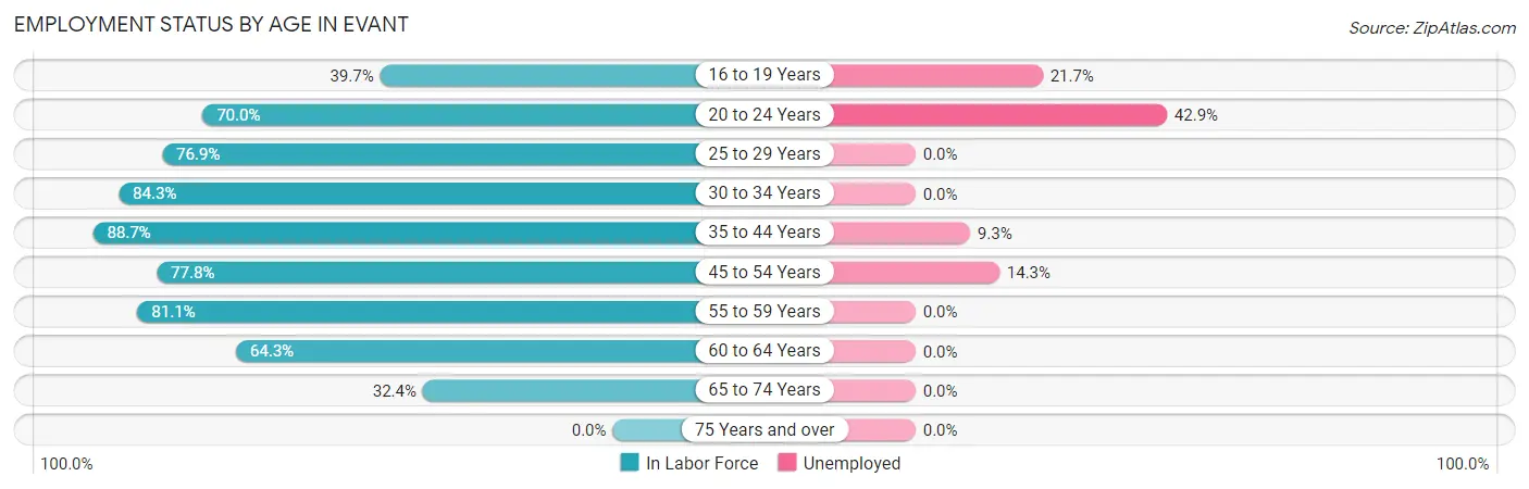 Employment Status by Age in Evant