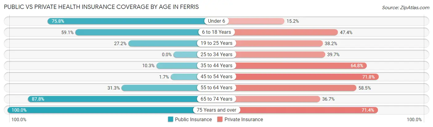 Public vs Private Health Insurance Coverage by Age in Ferris