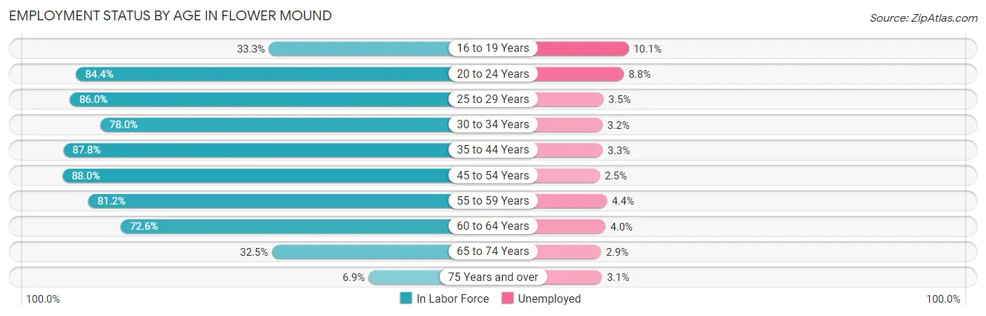 Employment Status by Age in Flower Mound