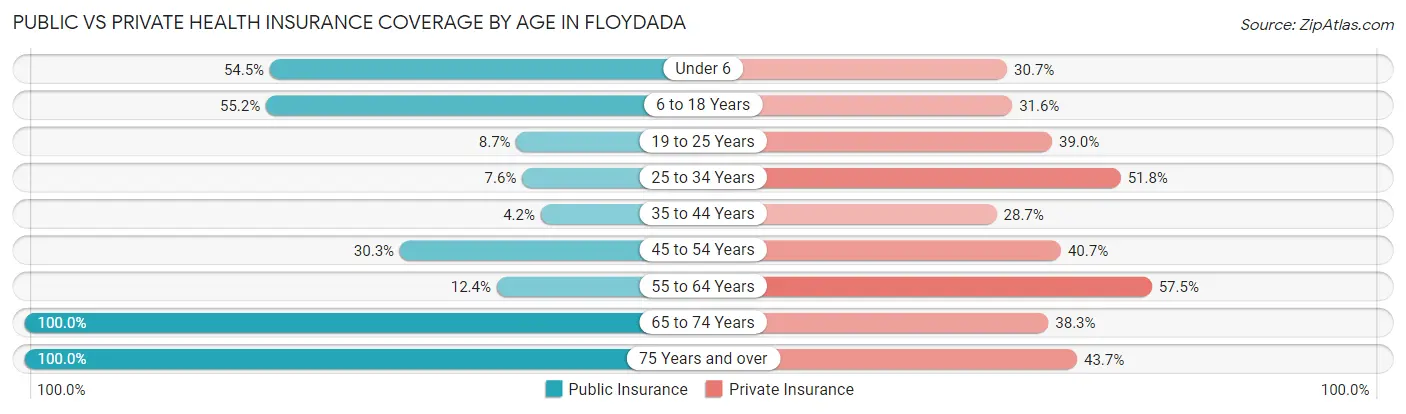 Public vs Private Health Insurance Coverage by Age in Floydada