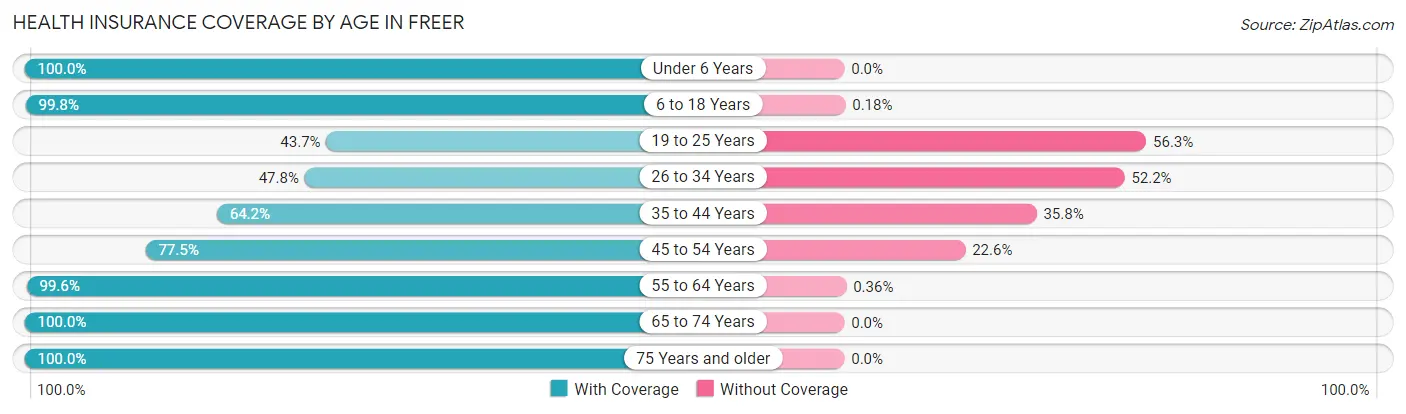 Health Insurance Coverage by Age in Freer