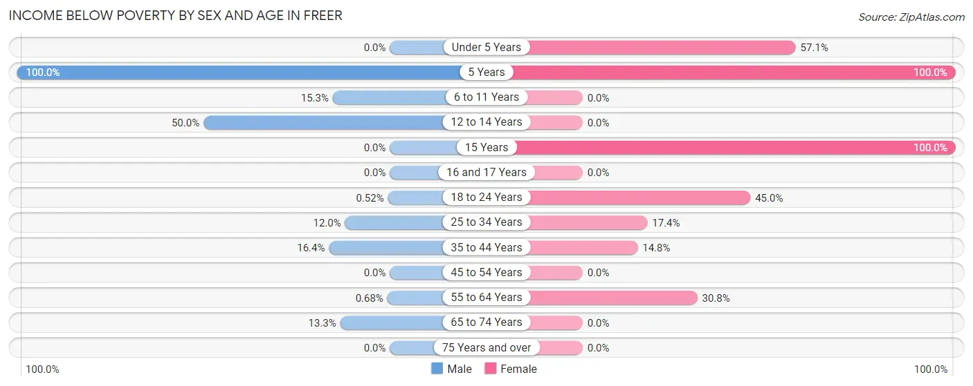 Income Below Poverty by Sex and Age in Freer
