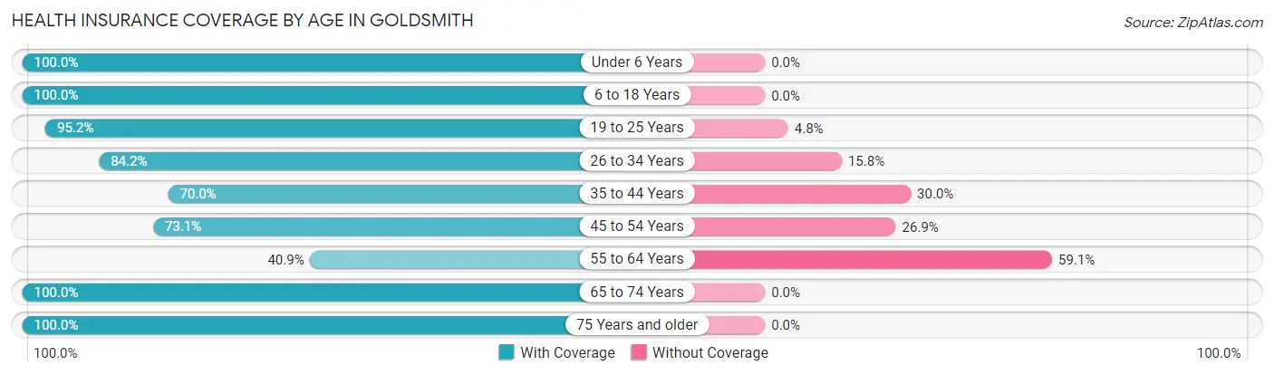 Health Insurance Coverage by Age in Goldsmith