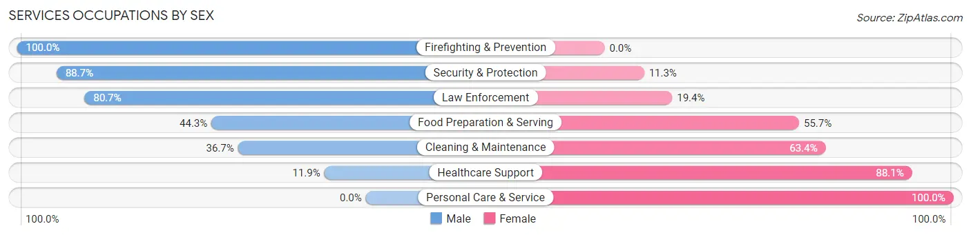 Services Occupations by Sex in Granbury