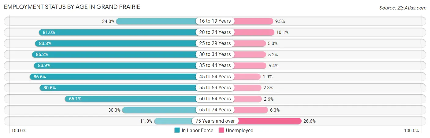 Employment Status by Age in Grand Prairie